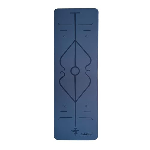 BodyForge Yoga Mat Thick Exercise Mat Thick 8mm TPE Eco-Friendly with Alignment Marks Non-Slip Extra Thick High-Density for Women and Men Workout Pilates - color: Blue