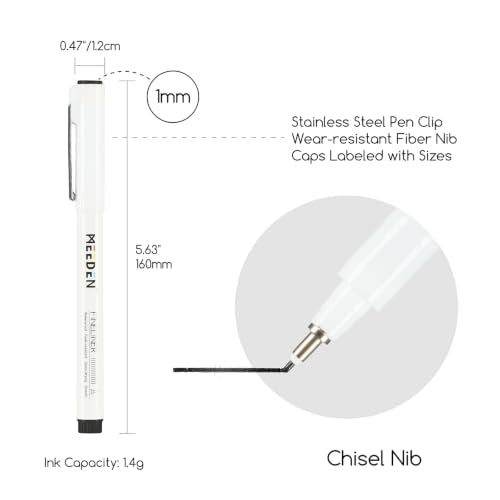 MEEDEN Micro Fineliner Drawing Pens: Fine Liner Pen 6 Pack, 1mm Black Waterproof Archival Ink for Bold Outlining, Lettering, Poster Drawing, Manga Panels, Filling and Expressive Artwork - Chisel Nip - style: 1mm Chisel Nib