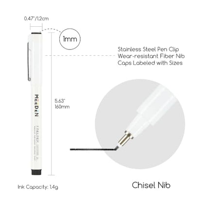 MEEDEN Micro Fineliner Drawing Pens: 1mm Chisel Nib, 6 Pack, Black Ink | Waterproof archival ink for bold outlining, lettering, poster drawing, manga panels, filling, and expressive artwork - style: 1mm Chisel Nib