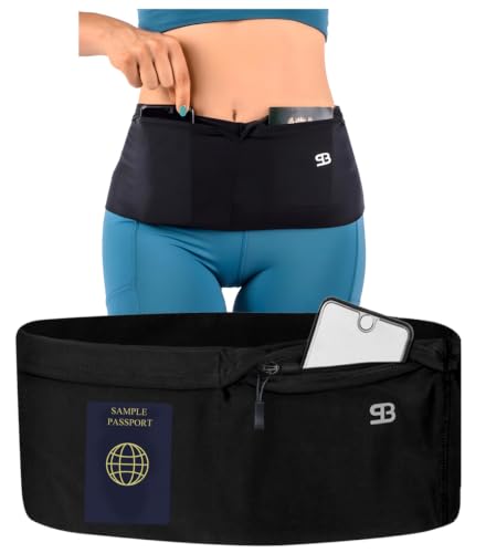 StashBandz Running Belt Money Belt 4-Pocket Phone Holder - color: Black, size: Small