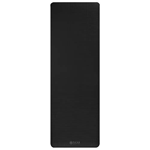 Gaiam Thick Yoga Mat, Exercise & Fitness Mat with Easy-Cinch Carrying Strap - color: Black, size: 2/5" (10MM)