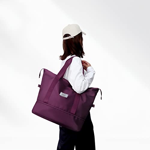 NPBAG Women Travel Duffel, Multi Functional Large Expandable Weekender Carry-on Tote, Gym Workout Overnight Bag, Mommy Hospital Bag for Labor and Delivery - color: Basic-Purple, style: Basic Version