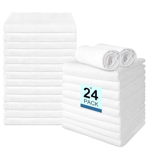 UNIMADE 24 Pack Hand Towels Set - Highly Absorbent and Quick Drying Microfiber Gym Towels, Premium Wash Cloths for Bathroom, Salon, Gym, Shower, Hotel, and Spa - 16x27 inch (White) | Quick Drying Premium Wash Cloths for Bathroom, Salon, Gym, Shower, Hotel