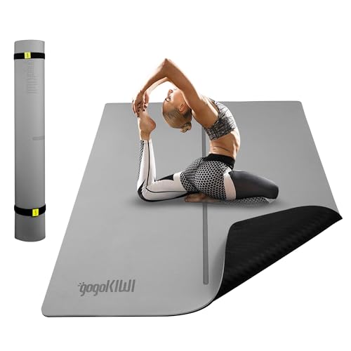 Gogokiwi Large Yoga Mat (6'x4') – 1/4" & 1/2" Thick Exercise Mats for Home Workout, Extra Wide Workout Mats for Home Gym, Yoga, Pilates, Stretching, Floor & More - color: Cool Grey, size: Extra Cushion (1/2 Inch Thick)