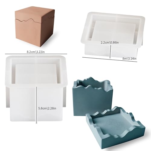 Square Box Mold with Irregular Edges, Creative Candle Vessels Jewelry Holder Resin Concrete Molds, Unique Storage Container Jar Dish Display Silicone Molds DIY Epoxy Resin Art Craft Kit - color: Irregular Square Box with Lid