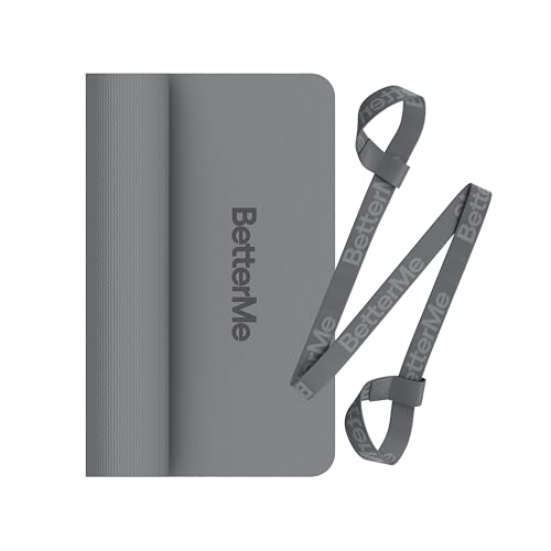 BetterMe Yoga Mat - Non-Slip Exercise Mat for Women - Cushioned Pilates Mat for Home Workouts, Stretching & Hot Yoga - Portable Fitness Mat with Strap - color: Stone Gray