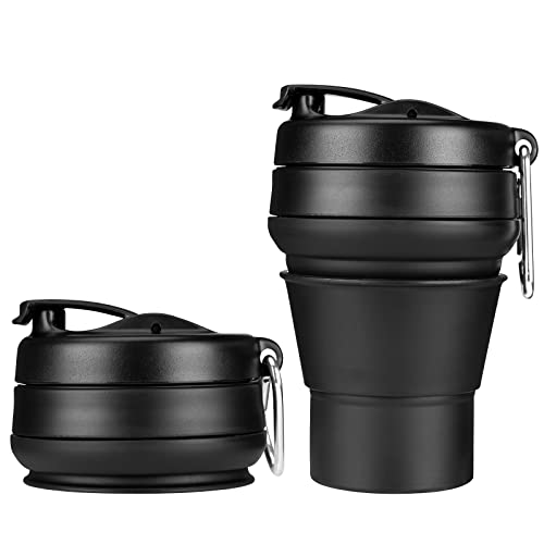 Collapsible Coffee Cup, 16 OZ 480ml Large Silicone Folding Camping Mug, Leak Proof BPA Free Portable, Travel Bottle with Lids for hiking, Microwave & Dishwasher Safe (Black) - size: 16 Ounces