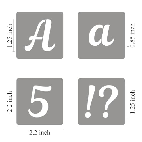 1.25 Inch Letter Stencils for Painting - 70 Pack Alphabet Letter and Number Stencil Templates with Signs for Painting, Reusable Cursive Alphabet Stencils for Chalkboard Wood Crafts & Wall Decor - size: 1.25 Inch