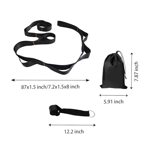 Calf Stretcher Multi Loop Stretch Strap - Physical Therapy Strap for Stretching, Calf Stretch Yoga Belt with Loops, Hamstring Stretcher, Leg Stretch Band, Fascia Stretcher & Arch Support Bands for Feet - color: BLACK