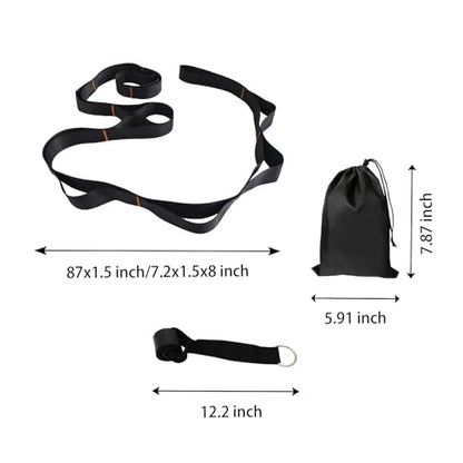 Calf Stretcher Multi Loop Stretch Strap - Physical Therapy Strap for Stretching, Calf Stretch Yoga Belt with Loops, Hamstring Stretcher, Leg Stretch Band, Fascia Stretcher & Arch Support Bands for Feet - color: BLACK