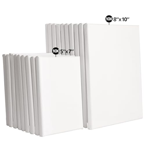 20 Pack Stretched Canvases for Painting-10 Packs of 5x7,8x10 | 100% Cotton Blank Painting Canvas for Oil, Acrylic Paint & Other Painting Media - size: 10 Pack of 5x7 and 8x10