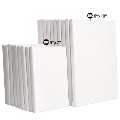 20 Pack Stretched Canvases for Painting-10 Packs of 5x7,8x10 | 100% Cotton Blank Painting Canvas for Oil, Acrylic Paint & Other Painting Media - size: 10 Pack of 5x7 and 8x10