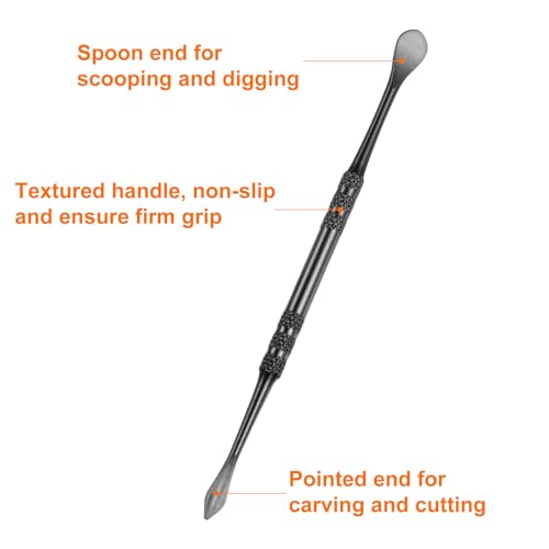 HARFINGTON 8 Pcs Wax Carving Tools 4.8" Double Ended Stainless Steel Wax & Clay Sculpting Wax Carvers Tools Modeling Spoon for Figures Clay Handmade Art Works, Black - color: Black
