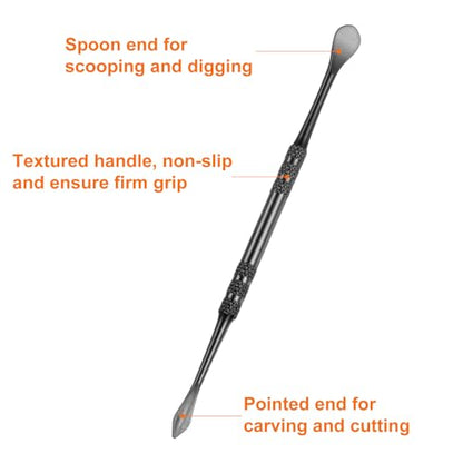 HARFINGTON 8 Pcs Wax Carving Tools 4.8" Double Ended Stainless Steel Wax & Clay Sculpting Wax Carvers Tools Modeling Spoon for Figures Clay Handmade Art Works, Black - color: Black
