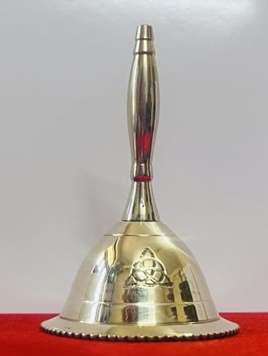 Indian Consigners Hand Bell Loud Brass Call Bells 3 Inches Altar Pendulam Use (Triquetra) - color: Triquetra