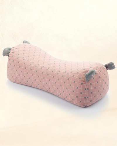 Adjustable Buckwheat Cervical Roll Pillow,16.5"x6.3" Firm Cylinder Bolster for Neck Lumbar Support, Pain Relief for Yoga Sleeping Recliner Use with Dot Plaid Pillowcase,Pink - color: Pink