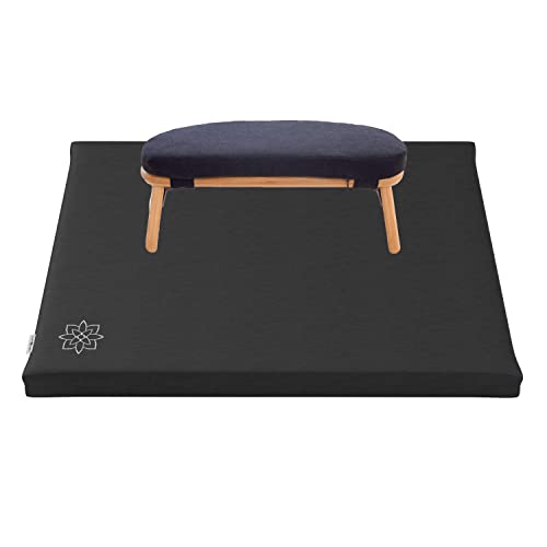 Mindful Modern Bamboo Bench and Zabuton Meditation Mat Bundle - Small Kneeling Meditation Bench with Locking Magnetic Hinges - Wooden Kneeling Ergonomic Bamboo Seiza and Mat for Meditation