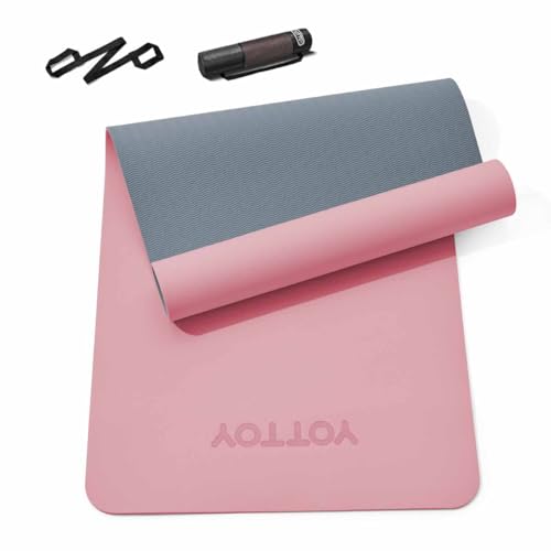 Yoga Mat,Non-Slip TPE Exercise Mat(1/4 Inch) for Pilates, Fitness & Barefoot Workouts, Home Gym Studio with Strap & Bag - color: Rose, size: 24 x 0.24 Inches