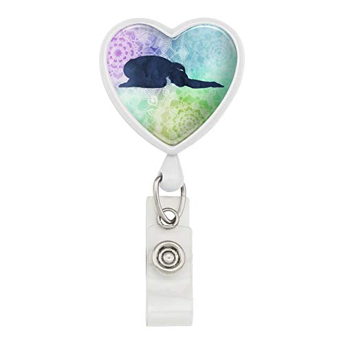 Child's Pose Yoga Heart Lanyard Retractable Reel Badge ID Card Holder - color: White