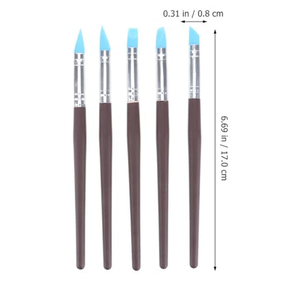 BESTonZON 5pcs Artist Paint Brush Set Silicon Brushes for Painting Masking Fluid Clay Molding, Silicone Sculpting Tools Clay Carving Tools Paint Color Silicone Brush Matching Tool for DIY Handicraft