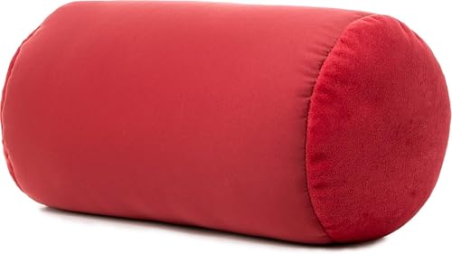 Microbead Bolster Neck Roll Pillow, 14x8 in Cylinder Tube, Deep Red | Silky smooth face helps prevent sleep creases and hair breakage, light squishy support for head and shoulders, travel ready - color: Deep Red