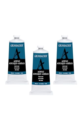 Grumbacher Payne's Gray Acrylic Paint, 90ml/3 oz. Metal Tube, 3-Pack - color: Payne's Gray