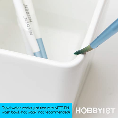MEEDEN Ceramic Paint Palette, Paint Brush Wash Bowl, 2 Deep Well Artist Paint Palette, White Porcelain Watercolor Painting Dish, Large Capacity Paintbrush Washer for Watercolor Gouache Painting