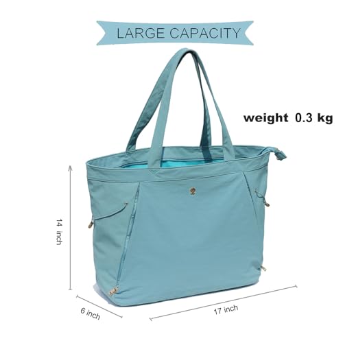 ESVAN Yoga Tote Bag for Women Shoulder Bags Drawstring for Office Workout Travel Carryall Pilates Gym and Beach - color: Nylon Lake Blue