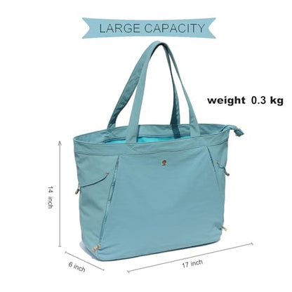ESVAN Yoga Tote Bag for Women Shoulder Bags Drawstring for Office Workout Travel Carryall Pilates Gym and Beach - color: Nylon Lake Blue