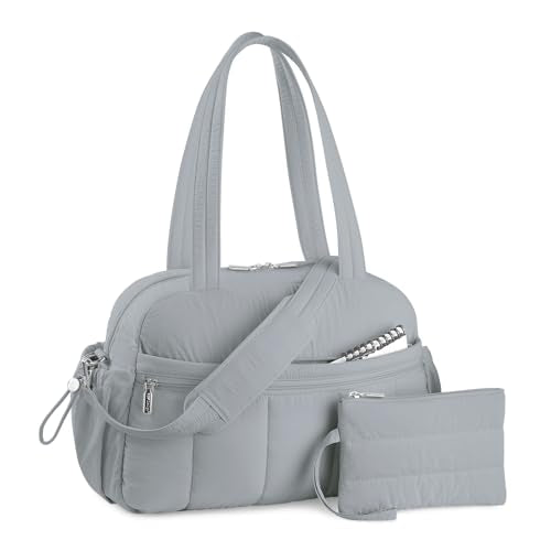 TOPDesign Travel Duffel Bag for Women, Puffer Gym Bag Sports Tote with Wet Pocket, Carry On Weekender with Luggage Sleeve (Light Grey) - color: Light Grey