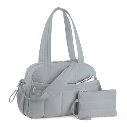 TOPDesign Travel Duffel Bag for Women, Puffer Gym Bag Sports Tote with Wet Pocket, Carry On Weekender with Luggage Sleeve (Light Grey) - color: Light Grey