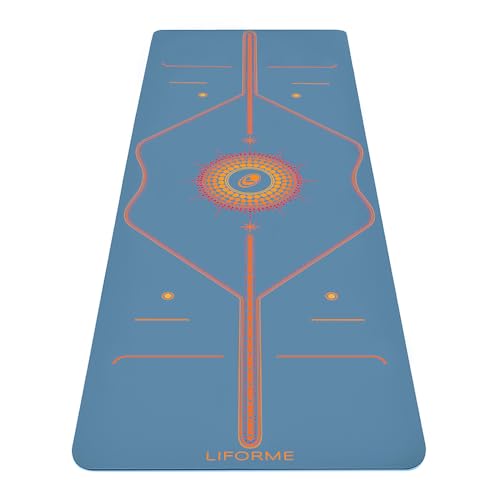 Liforme Printed Yoga Mat - Patented Alignment Design, Ultimate Grip - color: Radiant Sun - Blue