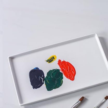 Ceramic Rectangle Paint Mixing Tray,Butcher Tray,Artist Porcelain Paint Palette for Watercolor Gouache Painting,Cleans-up Easily