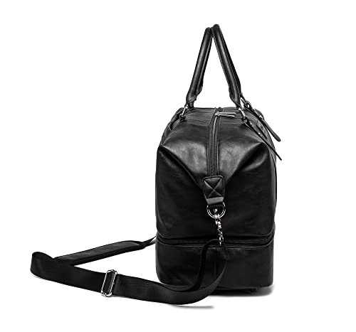 Kinmac Travel Duffel Bag,Sports Gym Yoga Duffel Bag Weekender Overnight Totes Bag (Black PU) - color: Black PU