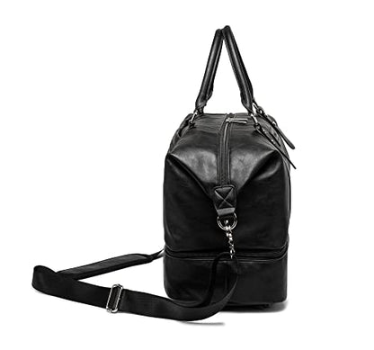 Kinmac Travel Duffel Bag,Sports Gym Yoga Duffel Bag Weekender Overnight Totes Bag (Black PU) - color: Black PU