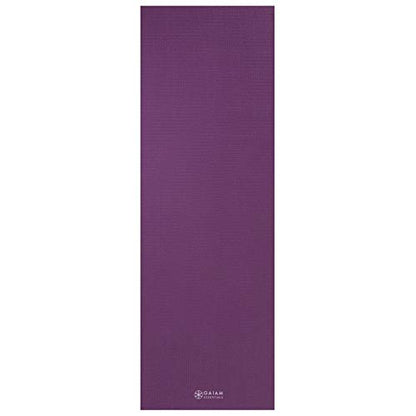 Gaiam Essentials 1/4" Thin (6mm) Yoga & Pilates, Fitness & Exercise Mat with Easy-Cinch Carrier Strap Cusion Support For Fitness and Gym Workouts - color: Purple