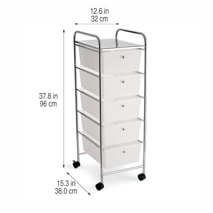 Simply Tidy 5 Drawer Clear Rolling Cart - Mobile Organizer with Removable Drawers, Swivel & Locking Casters, Durable Tubular Frame - 1 Set