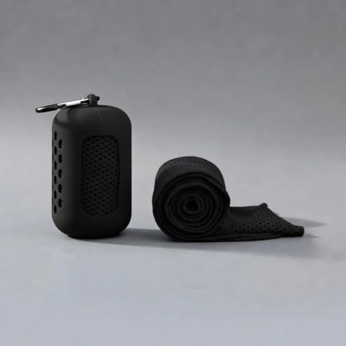 Cooling Towel, Quick Dry Sports Towel with Silicone Case, 11.8 x 35.4 in - color: Black, size: Medium