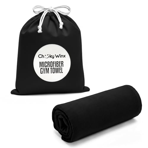 CHEEKY WINX Microfiber Gym Towel – Highly Absorbent Microfiber Sweat Towel, Quick-Dry Lightweight Design, Odour-Resistant Fabric, Matching Carry Bag, Black, Large (120 x 60 cm) - color: Black, size: Large