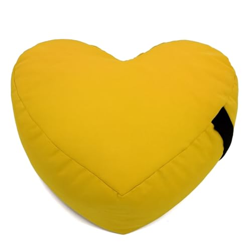 Bean Products Heart Zafu Meditation Cushion, Yoga Pillow 14" Dia - Gold | Heavy Weight Washable Cotton Cover - Buckwheat Hull Filled Inner liner - Zen Floor Sitting Cushion - color: Saffron, size: Heart Shaped