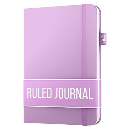 Lined Journal Notebook for writing + Free Pen! Ruled 200 pages, 120gsm Thick Paper with Sticky Notes,pen loop, elastic band, leather hard cover | Scribbles That Matter A5 journals, (5.75 x 8.2) - color: Lavender