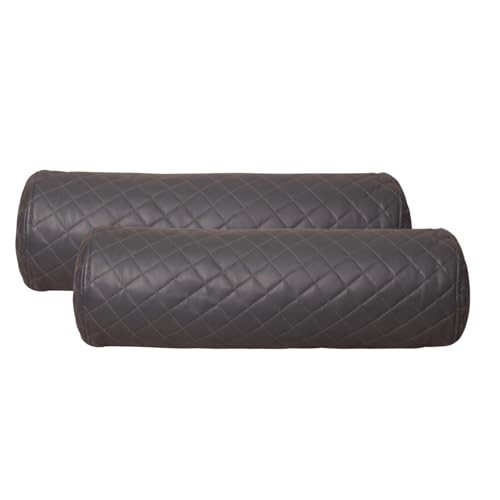 Neck Roll Pillow Cushion Cover, 16x6 Inch Full Moon Round Bolster Pillow Case, Cylinder Soft Lambskin Leather Pillowcase for Head, Spine & Neck Support During Sleep - Quilted Charcoal Grey Pack of 2 - color: Quilted Charcoal Grey Pack of 2
