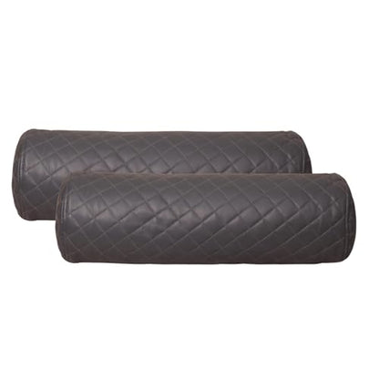 Neck Roll Pillow Cushion Cover, 16x6 Inch Full Moon Round Bolster Pillow Case, Cylinder Soft Lambskin Leather Pillowcase for Head, Spine & Neck Support During Sleep - Quilted Charcoal Grey Pack of 2 - color: Quilted Charcoal Grey Pack of 2
