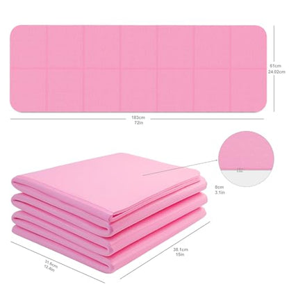 Foldable Yoga Mat with Resistance Band & Sliding Discs, 0.24" Thick Eco-Friendly TPE Non-Slip Workout Mat, Portable for Yoga, Pilates, Home Gym & Travel (72." x 24" x 0.24") - color: PInk