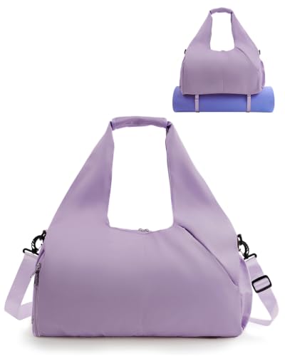 RHDZO Gym Bag for Women with Shoe and Wet Compartments, Yoga Mat Holder | Travel Duffel Bag with Water Bottle Holder, Weekend Overnight Bag for Workout Sport Dance Pilate, Detachable Shoulder Strap - color: Purple