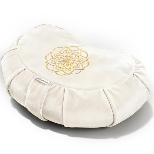 Hihealer Premium Crescent Meditation Cushion, Buckwheat Yoga Bolster Pillow | Comfortable Floor Pillow for Sitting, Ergonomic Floor Cushions for Adults, Zafu - color: Cream