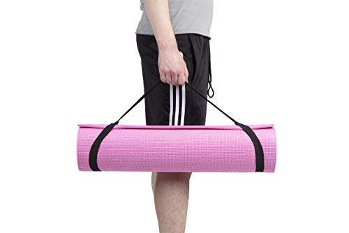 Mind Reader All Purpose Extra Thick Yoga Mat Fitness & Exercise Mats with Carrying Strap, High Density Anti-Tear, Red