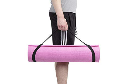 Mind Reader All Purpose Extra Thick Yoga Mat Fitness & Exercise Mats with Carrying Strap, High Density Anti-Tear, Red