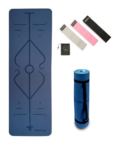 BodyForge Yoga Mat Thick Exercise Mat Thick Non-Slip Extra Thick High-Density Pilates & Fabric Resistance Bands Working Out Booty Bands for Women and Men Exercise Bands Resistance Bands Set Bundle - color: Blue