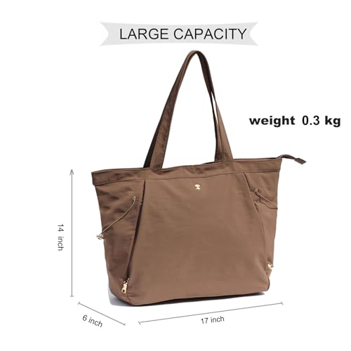 ESVAN Yoga Tote Bag for Women Shoulder Bags Drawstring for Office Workout Travel Carryall Pilates Gym and Beach - color: Coffee